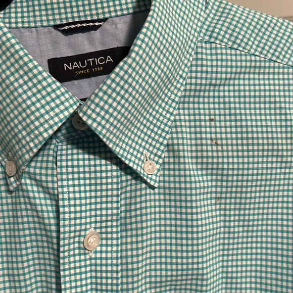 Nautica Green / White Small Checkered Dress Shirt - flaw - Picture 4 of 4